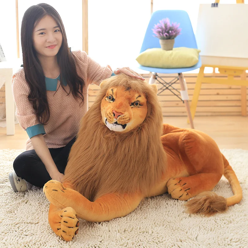 3D Simulation Lion Plush Toys Stuffed Animal Doll Huggable Kids Toy Christmas Halloween Birthday Gift For Children Home
