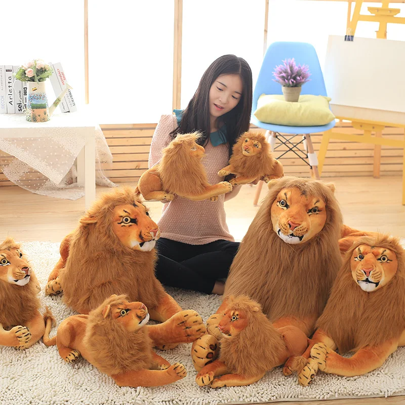 3D Simulation Lion Plush Toys Stuffed Animal Doll Huggable Kids Toy Christmas Halloween Birthday Gift For Children Home