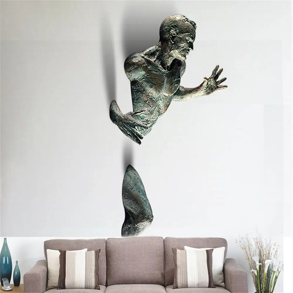 3D Through Wall Figure Sculpture Resin Electroplating Imitation Copper Abstract Character Ornament Statue Living Room 3D Through Wall Figure Sculpture Resin Electroplating Imitation Copper Abstract Character Ornament Statue Living Room