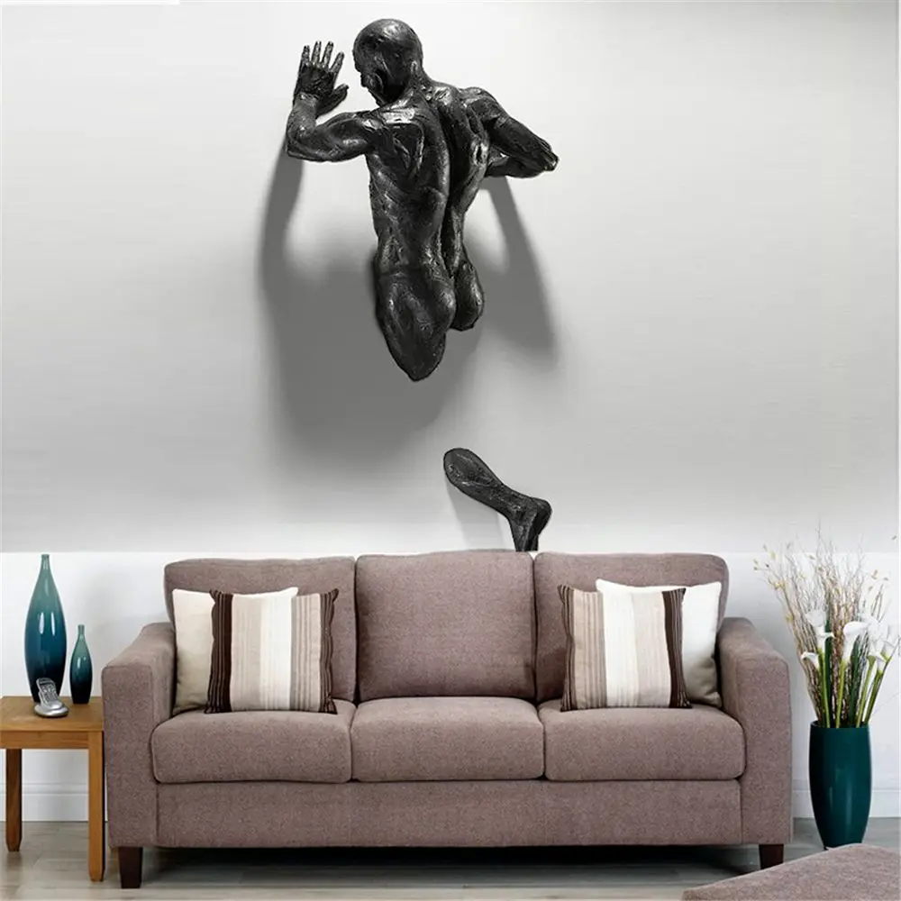 3D Through Wall Figure Sculpture Resin Electroplating Imitation Copper Abstract Character Ornament Statue Living Room 3D Through Wall Figure Sculpture Resin Electroplating Imitation Copper Abstract Character Ornament Statue Living Room