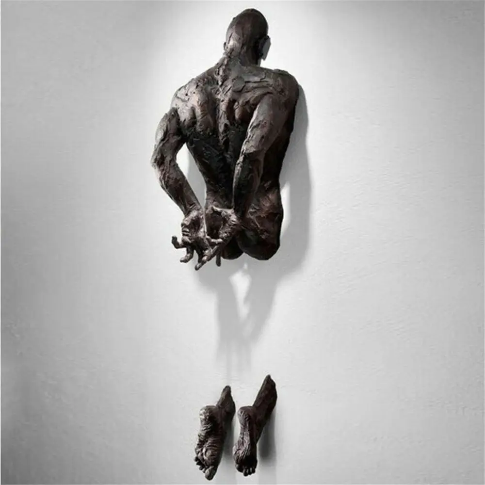 3D Through Wall Figure Sculpture Resin Electroplating Imitation Copper Abstract Character Ornament Statue Living Room 3D Through Wall Figure Sculpture Resin Electroplating Imitation Copper Abstract Character Ornament Statue Living Room