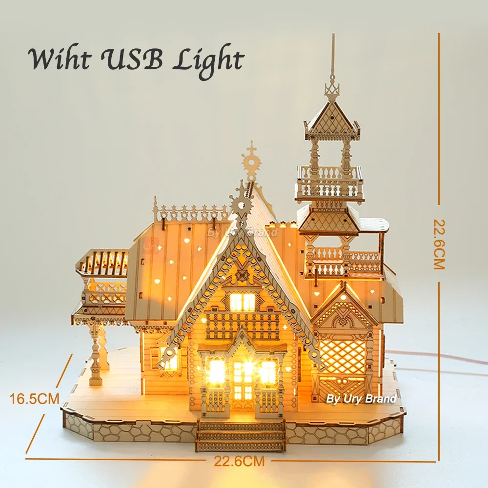 3D Wooden Puzzle Villa House Royal Castle with Light Assembly Toy Kid Adult DIY Model Kits Desk Decoration for Gift 3D Wooden Puzzle Villa House Royal Castle with Light Assembly Toy Kid Adult DIY Model Kits Desk Decoration for Gift