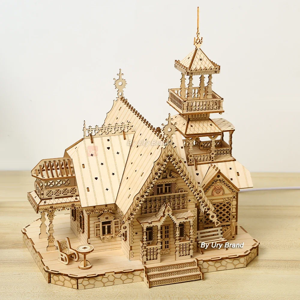 3D Wooden Puzzle Villa House Royal Castle with Light Assembly Toy Kid Adult DIY Model Kits Desk Decoration for Gift 3D Wooden Puzzle Villa House Royal Castle with Light Assembly Toy Kid Adult DIY Model Kits Desk Decoration for Gift