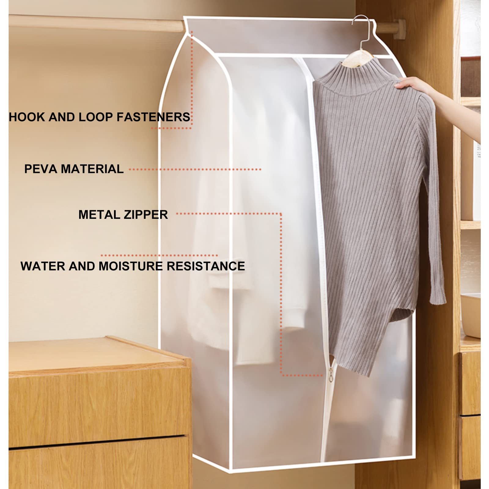 3D Zipper Clothes Dust Cover Clothes Storage Waterproof Dustproof for Garment Suit Protector Organizer Wardrobe Storage