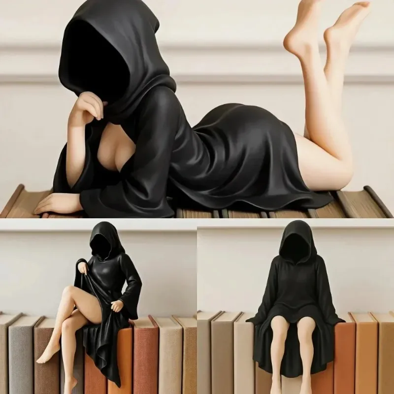 3DGothic Black Robe Queen Figure Bookshelf Sculpture Spooky Sitting Statues Desktop Ornaments Gifts Mysterious 3DGothic Black Robe Queen Figure Bookshelf Sculpture Spooky Sitting Statues Desktop Ornaments Gifts Mysterious