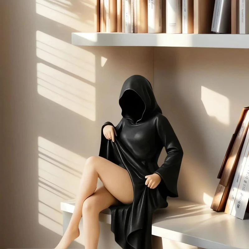 3DGothic Black Robe Queen Figure Bookshelf Sculpture Spooky Sitting Statues Desktop Ornaments Gifts Mysterious 3DGothic Black Robe Queen Figure Bookshelf Sculpture Spooky Sitting Statues Desktop Ornaments Gifts Mysterious
