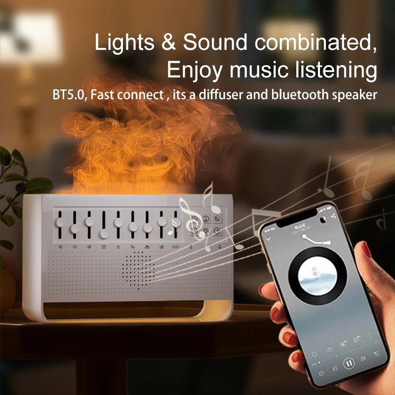 3in1 Flame Air Diffuser Humidifier Ultrasonic Aromatherapy 8 White Noise Combination & Bluetooth Music Player Fragrance 3in1 Flame Air Diffuser Humidifier Ultrasonic Aromatherapy 8 White Noise Combination & Bluetooth Music Player Fragrance