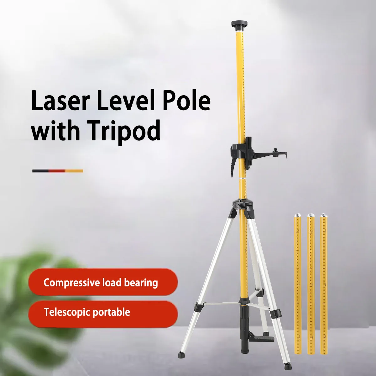 3m Laser Mounting Pole Multi Function Fine Tuning Laser Telescopic Rod with Base Leveling Tool for Rotary and Line