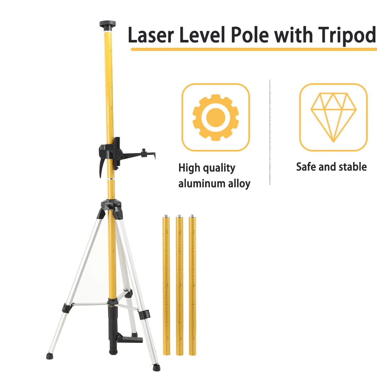 3m Laser Mounting Pole Multi Function Fine Tuning Laser Telescopic Rod with Base Leveling Tool for Rotary and Line