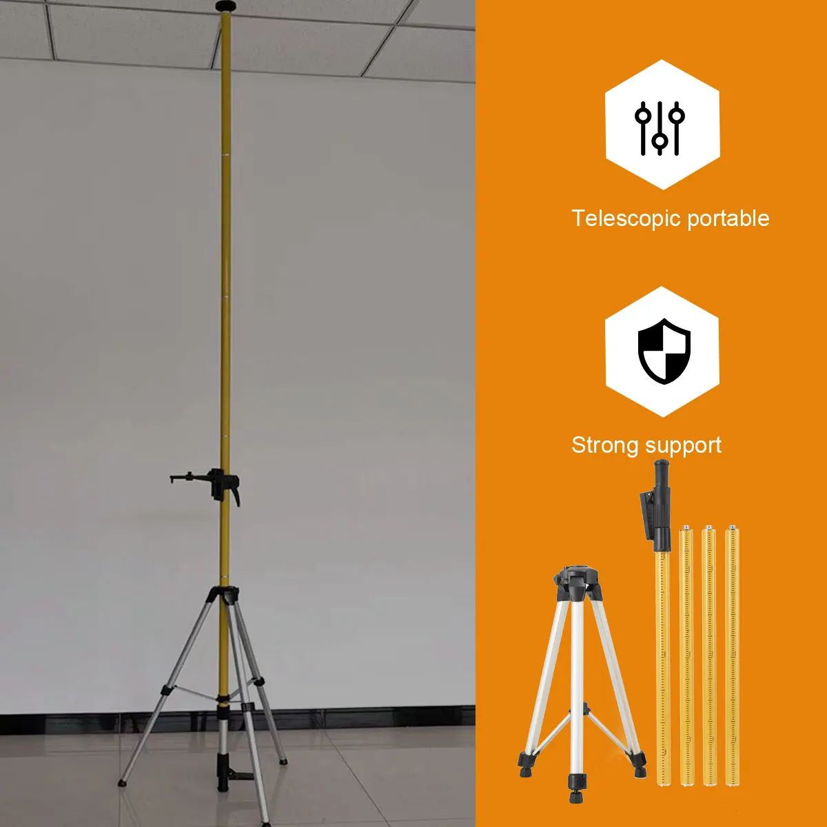 3m Laser Mounting Pole Multi Function Fine Tuning Laser Telescopic Rod with Base Leveling Tool for Rotary and Line