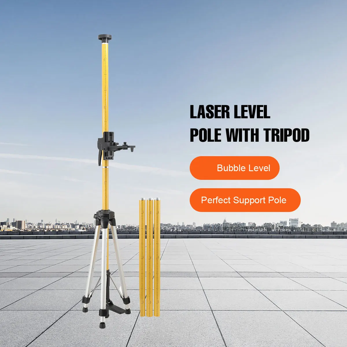 3m Laser Mounting Pole Multi Function Fine Tuning Laser Telescopic Rod with Base Leveling Tool for Rotary and Line