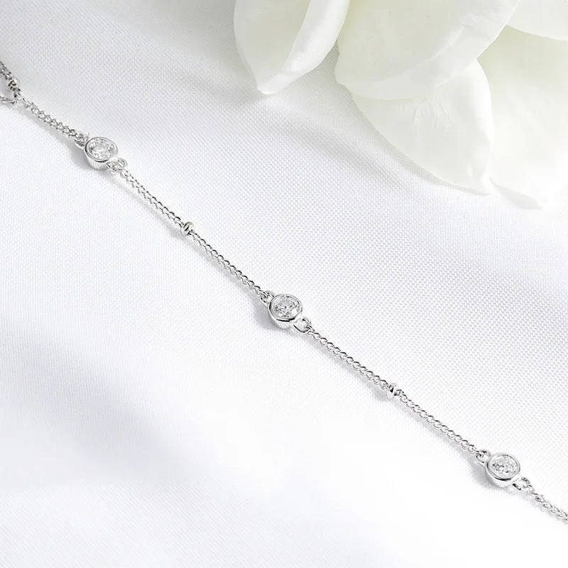3MM Moissanite Bracelets for Women 14-21cm Wrist Size Adjustable Chain 925 Sterling Silver Plated 18K Wholesale Jewelry