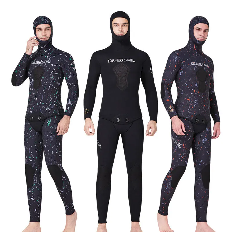 3MM/5MM/7MM CR Neoprene Wetsuit Open Cell Free Diving Suit Camouflage Fullsuit Mens Snorkeling Swimming Spearfishing