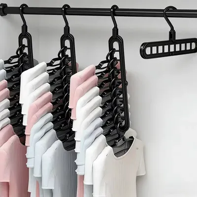 3Pcs 9-Hole Foldable Clothes Hangers Plastic Heavy Duty Space Saving Organizer Hangers For Clothes Home Closet Wardrobe