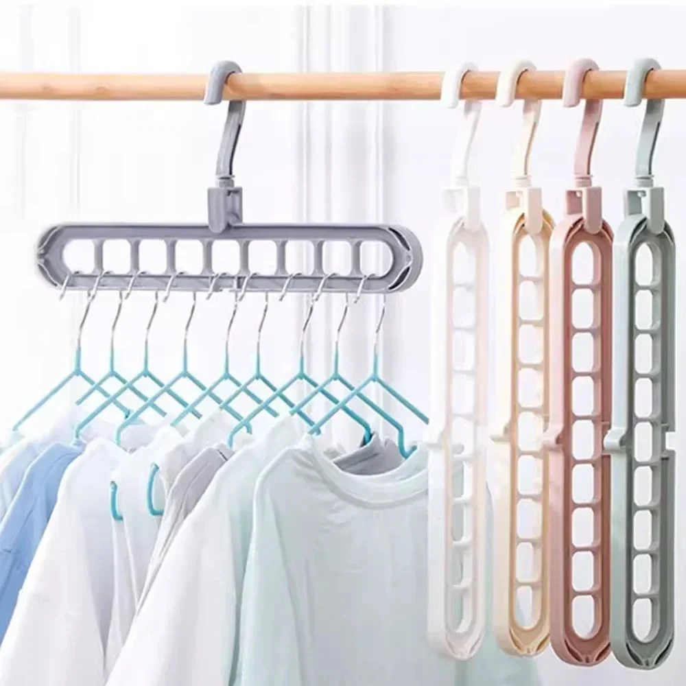 3Pcs 9-Hole Foldable Clothes Hangers Plastic Heavy Duty Space Saving Organizer Hangers For Clothes Home Closet Wardrobe
