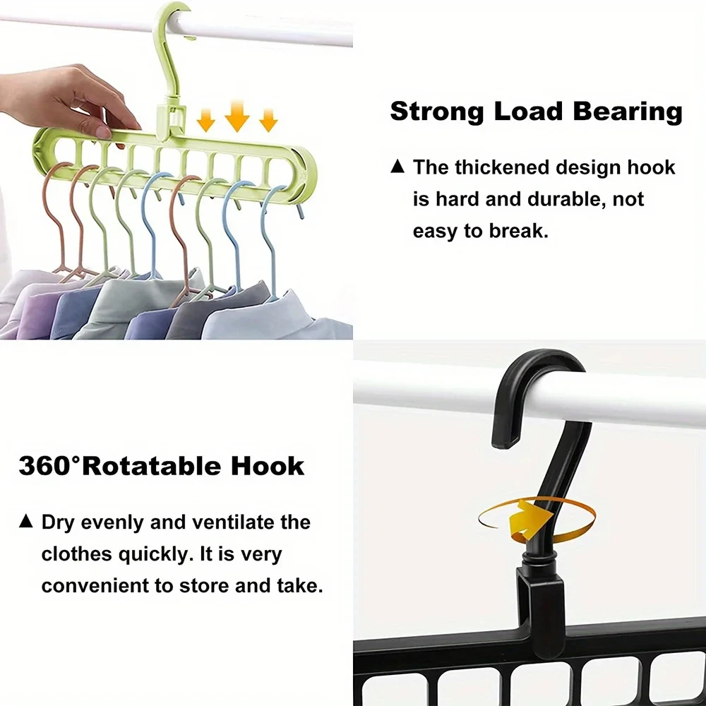 3Pcs 9-Hole Foldable Clothes Hangers Plastic Heavy Duty Space Saving Organizer Hangers For Clothes Home Closet Wardrobe