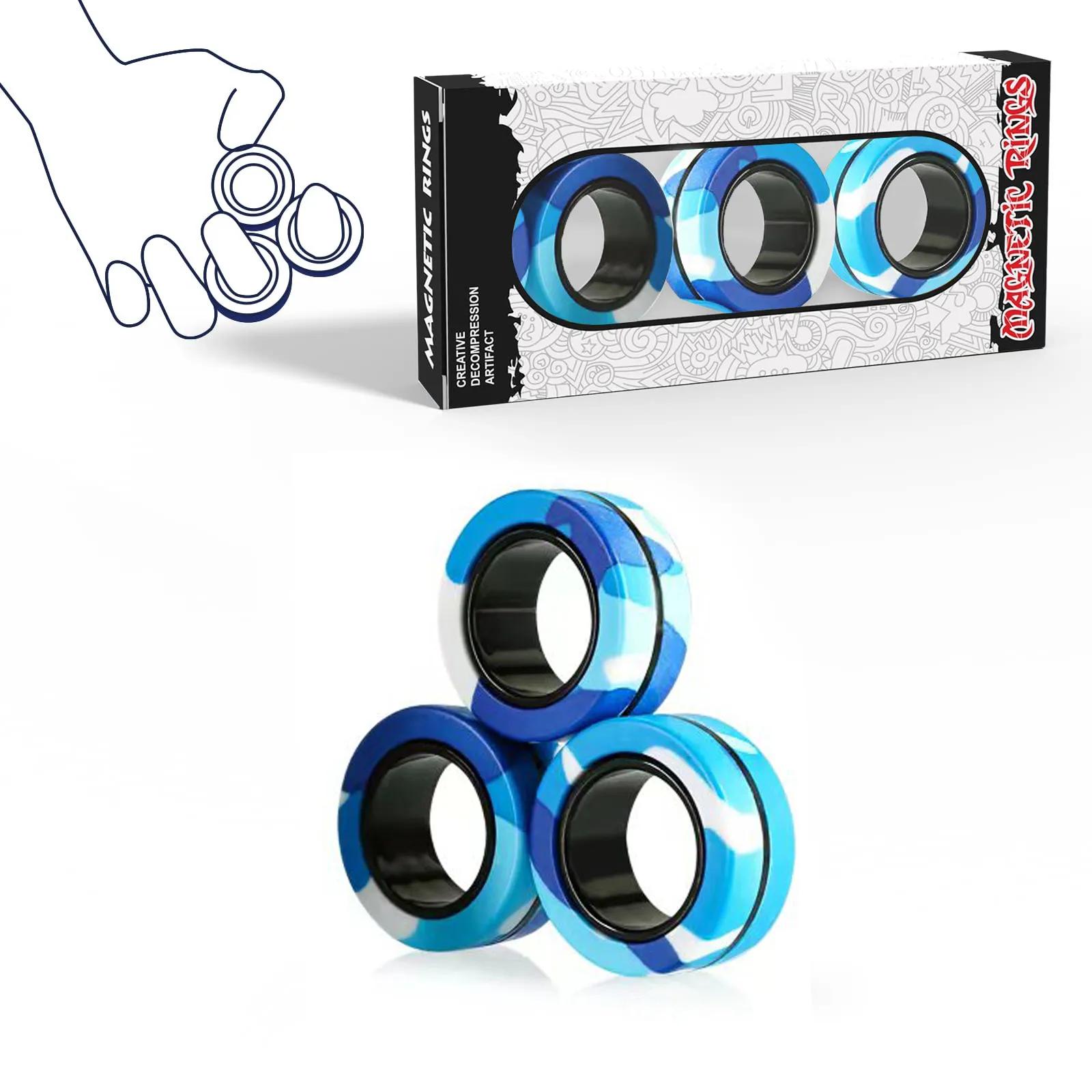 3Pcs Fidget Magnetic Ring Toys Fingers Magnet Rings ADHD Stress Relief Magical Spinner Toys for Adult Kids Anxiety