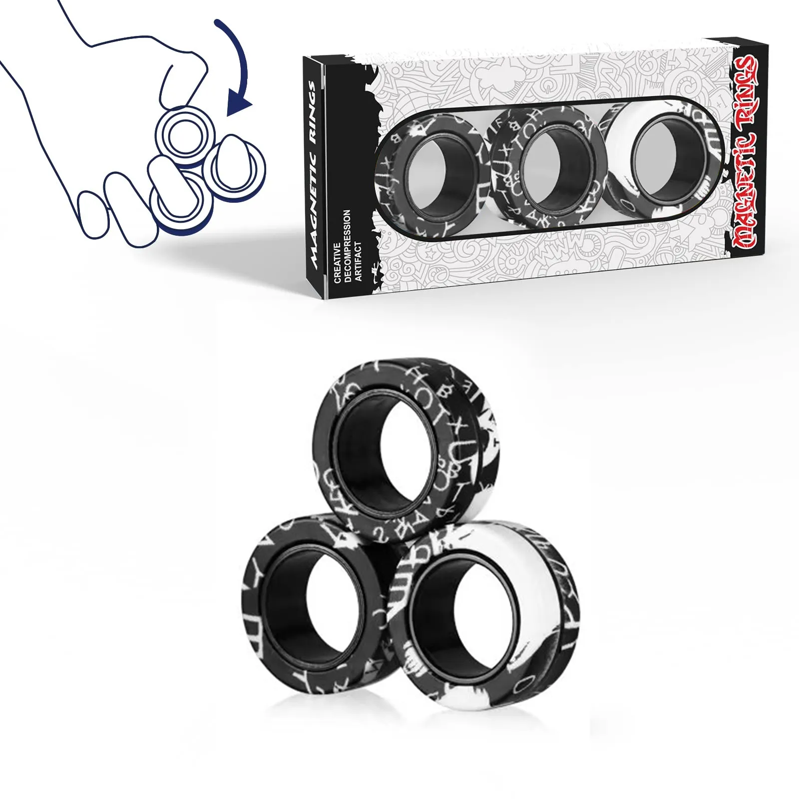 3Pcs Fidget Magnetic Ring Toys Fingers Magnet Rings ADHD Stress Relief Magical Spinner Toys for Adult Kids Anxiety