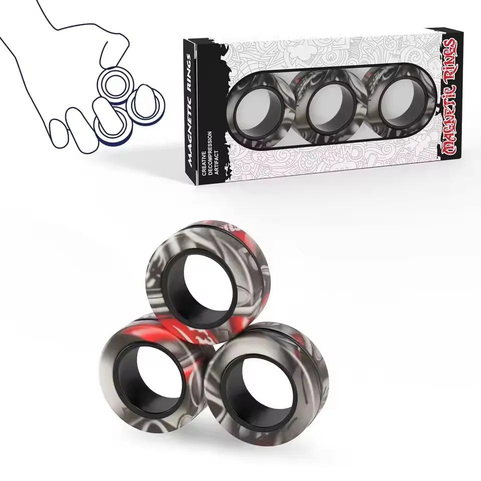 3Pcs Fidget Spinner Magnetic Ring Toys Fingers Magnet Rings ADHD Stress Relief Magical Toys for Adult Kids Anxiety
