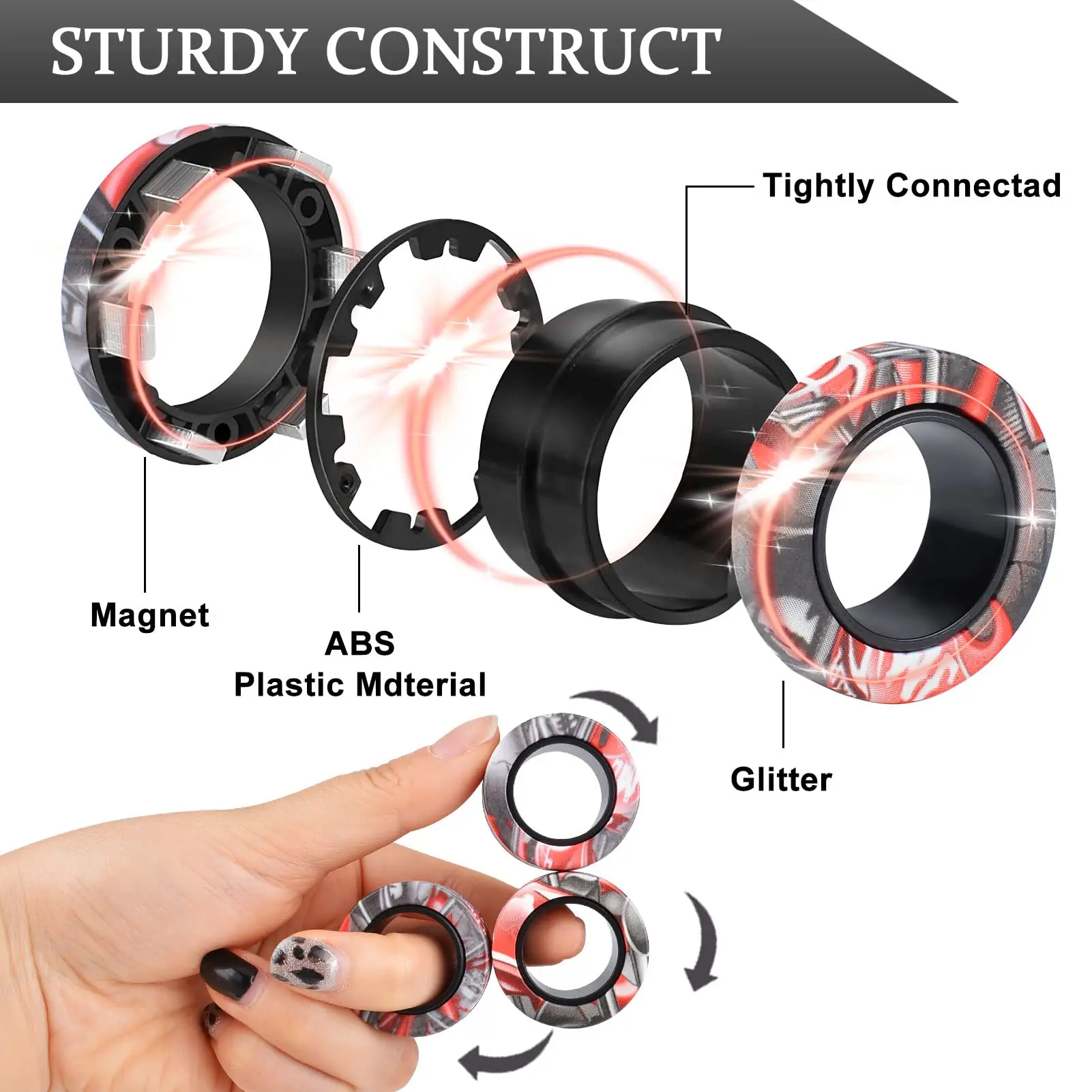 3Pcs Fidget Spinner Magnetic Ring Toys Fingers Magnet Rings ADHD Stress Relief Magical Toys for Adult Kids Anxiety 3Pcs Fidget Spinner Magnetic Ring Toys Fingers Magnet Rings ADHD Stress Relief Magical Toys for Adult Kids Anxiety