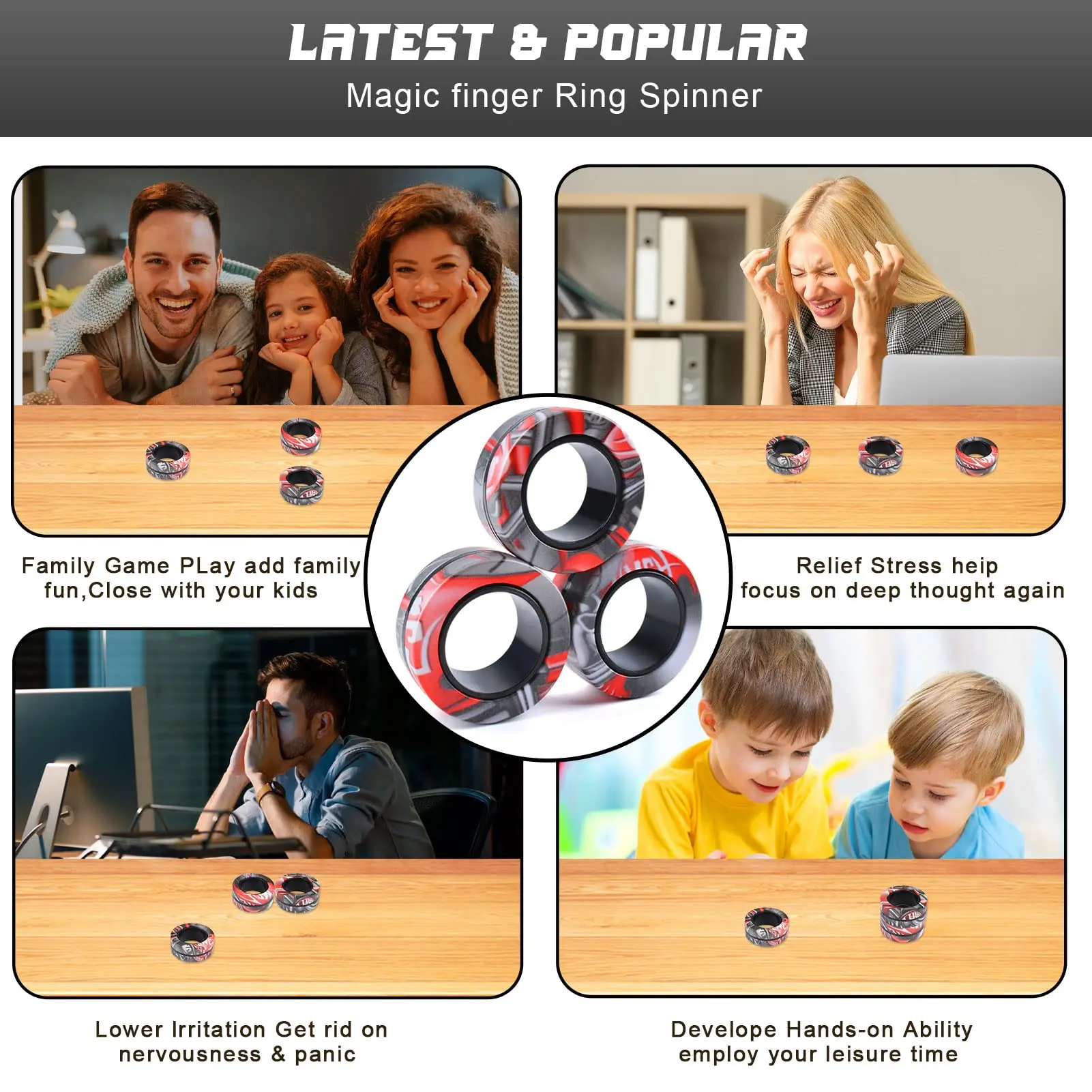 3Pcs Fidget Spinner Magnetic Ring Toys Fingers Magnet Rings ADHD Stress Relief Magical Toys for Adult Kids Anxiety 3Pcs Fidget Spinner Magnetic Ring Toys Fingers Magnet Rings ADHD Stress Relief Magical Toys for Adult Kids Anxiety