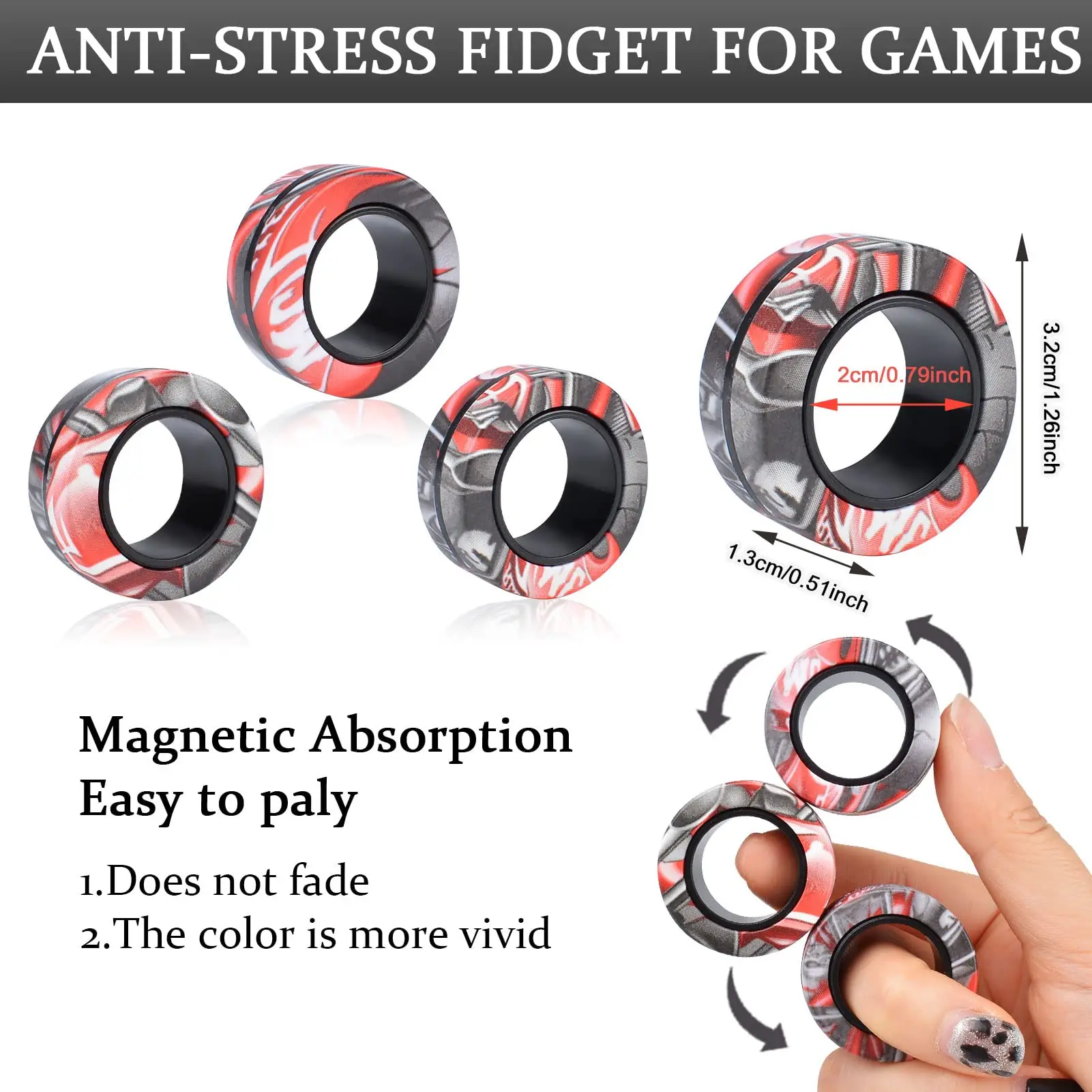 3Pcs Fidget Spinner Magnetic Ring Toys Fingers Magnet Rings ADHD Stress Relief Magical Toys for Adult Kids Anxiety 3Pcs Fidget Spinner Magnetic Ring Toys Fingers Magnet Rings ADHD Stress Relief Magical Toys for Adult Kids Anxiety