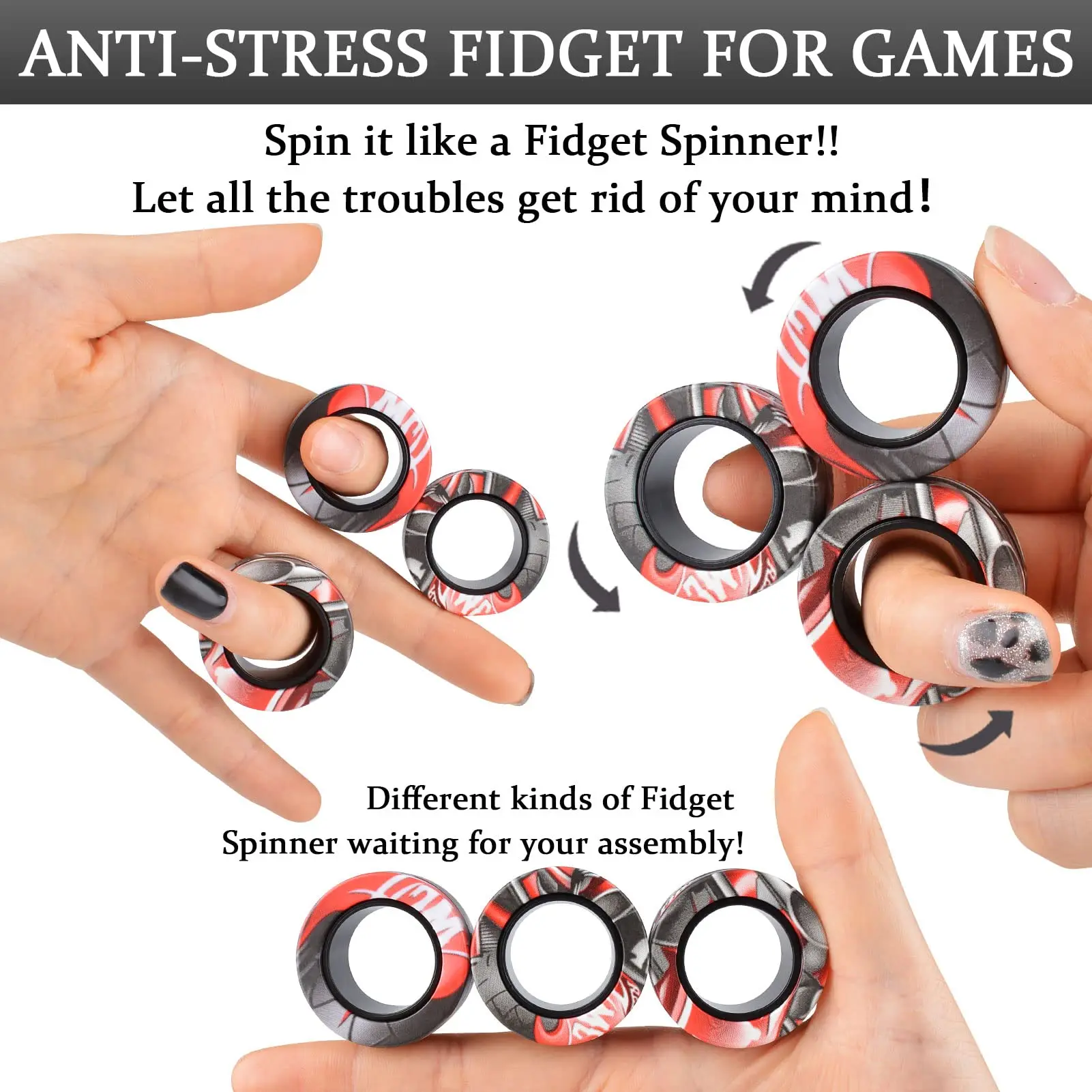 3Pcs Fidget Spinner Magnetic Ring Toys Fingers Magnet Rings ADHD Stress Relief Magical Toys for Adult Kids Anxiety 3Pcs Fidget Spinner Magnetic Ring Toys Fingers Magnet Rings ADHD Stress Relief Magical Toys for Adult Kids Anxiety