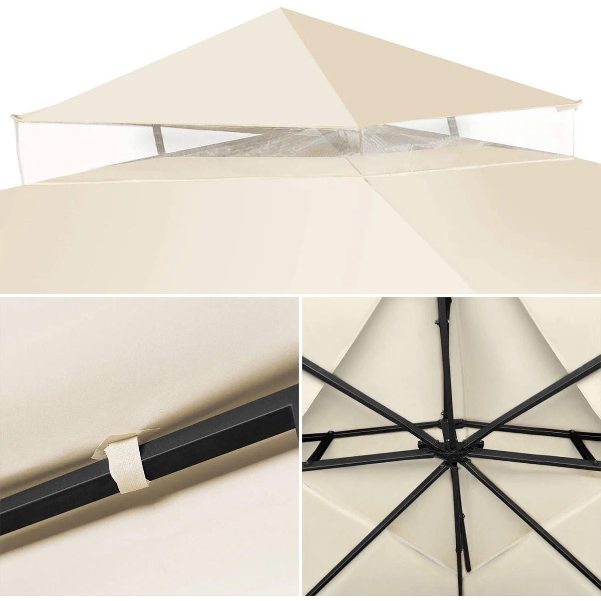3x3M Garden Gazebo Top Cover Canopy Replacement Top Canopy Cover 2 Tier Outdoor Patio Garden Tent Roof Top for Patio