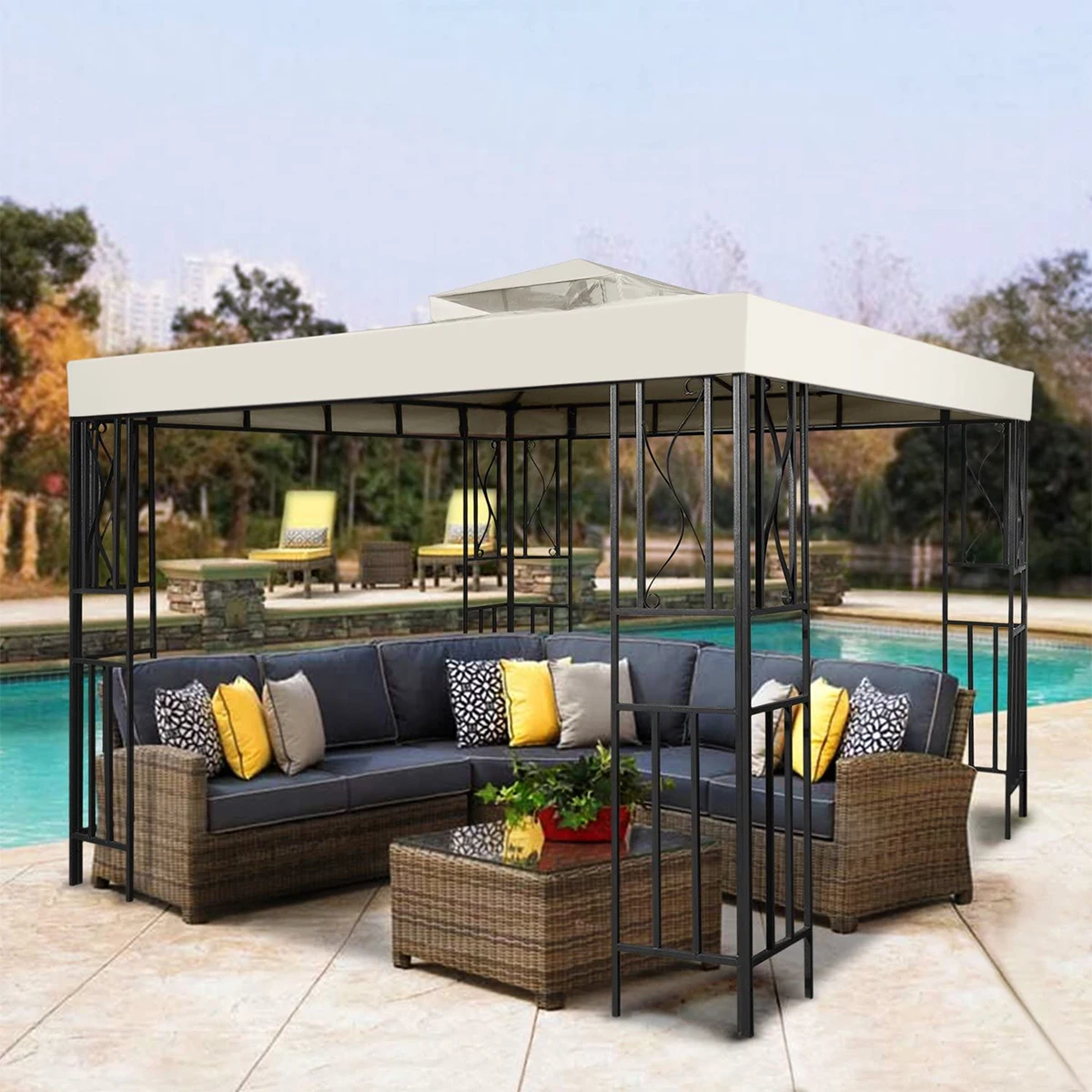 3x3M Garden Gazebo Top Cover Canopy Replacement Top Canopy Cover 2 Tier Outdoor Patio Garden Tent Roof Top for Patio