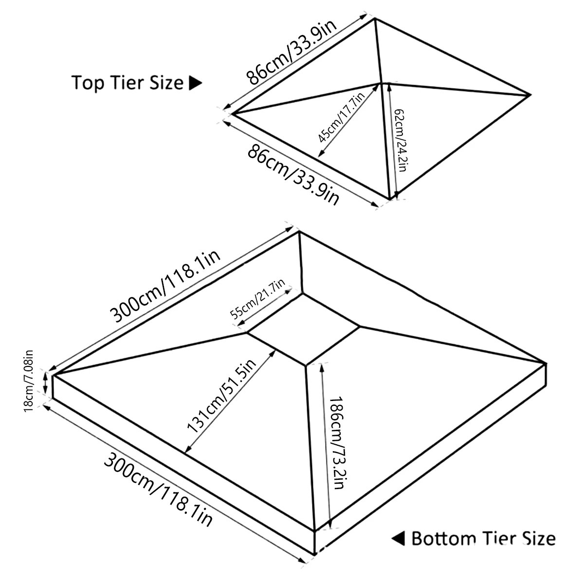 3x3M Garden Gazebo Top Cover Canopy Replacement Top Canopy Cover 2 Tier Outdoor Patio Garden Tent Roof Top for Patio