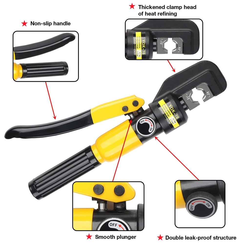 4-70m㎡ Home Hydraulic Pliers Pressure 10T Hydraulic Crimping Tools DIY Cable Terminal Wiring Pliers, Cordless Crimping