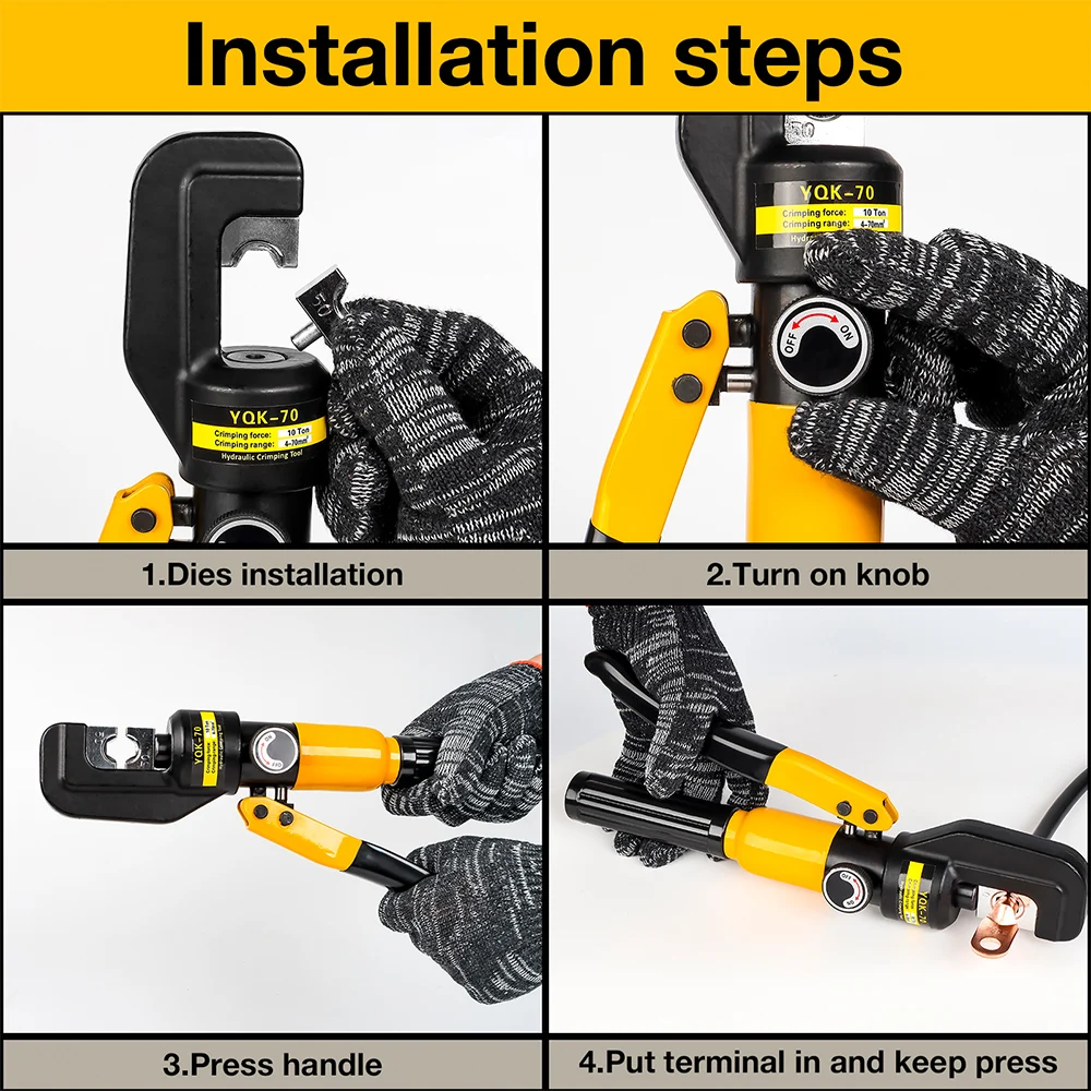 4-70m㎡ Home Hydraulic Pliers Pressure 10T Hydraulic Crimping Tools DIY Cable Terminal Wiring Pliers, Cordless Crimping