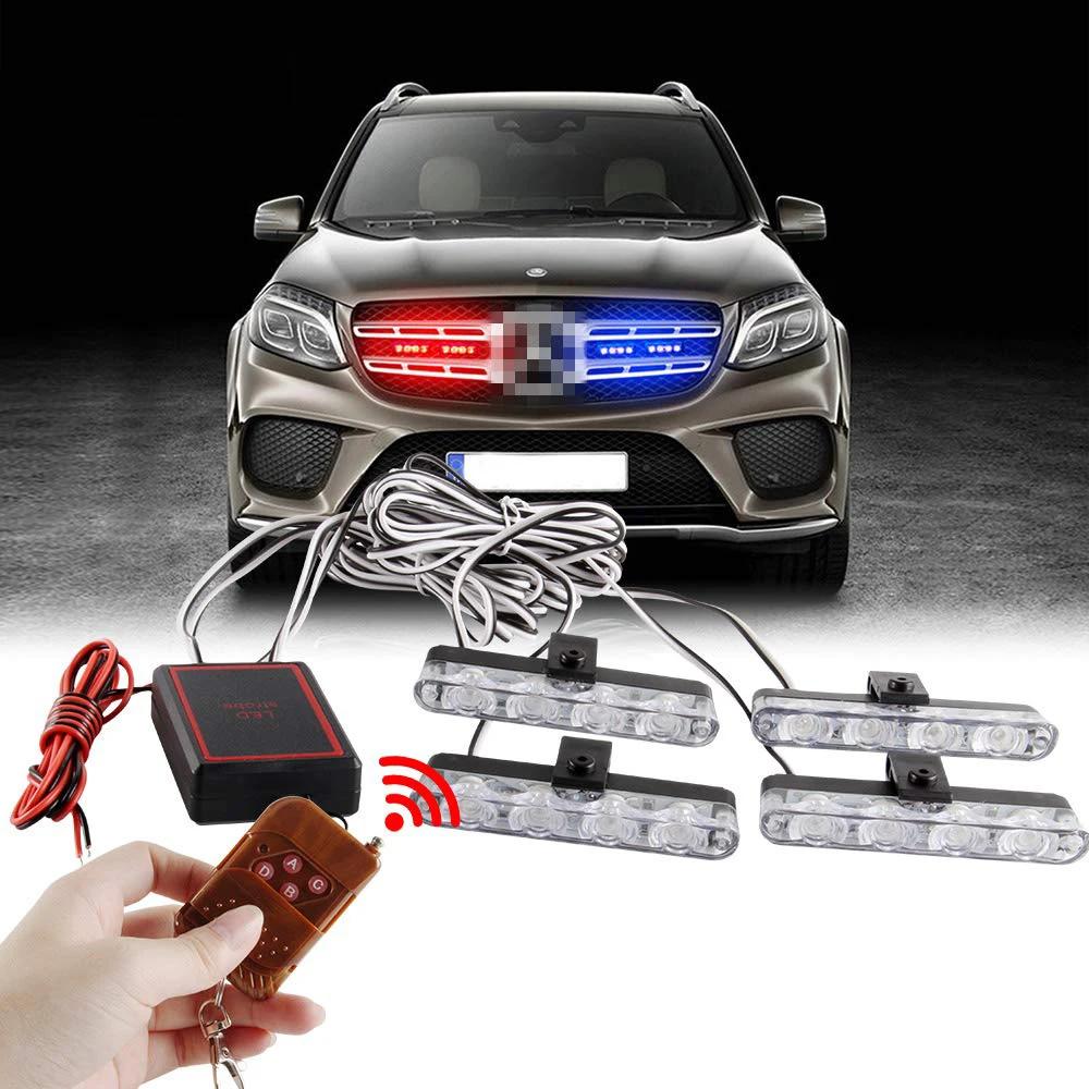 4 In 1 Emergency Strobe Lights Police Lights 12V With Wireless Remote Control Flash Grille Light for Cars Truck Van SUV 4 In 1 Emergency Strobe Lights Police Lights 12V With Wireless Remote Control Flash Grille Light for Cars Truck Van SUV