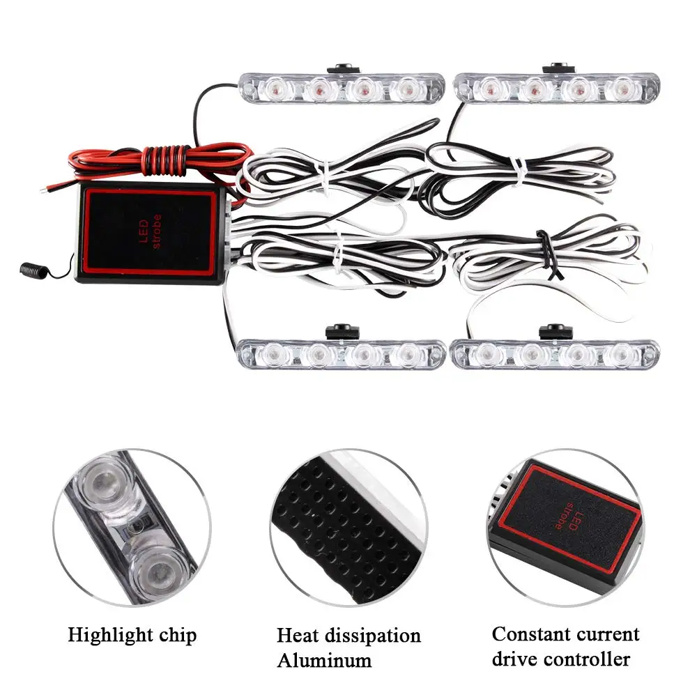 4 In 1 Emergency Strobe Lights Police Lights 12V With Wireless Remote Control Flash Grille Light for Cars Truck Van SUV 4 In 1 Emergency Strobe Lights Police Lights 12V With Wireless Remote Control Flash Grille Light for Cars Truck Van SUV