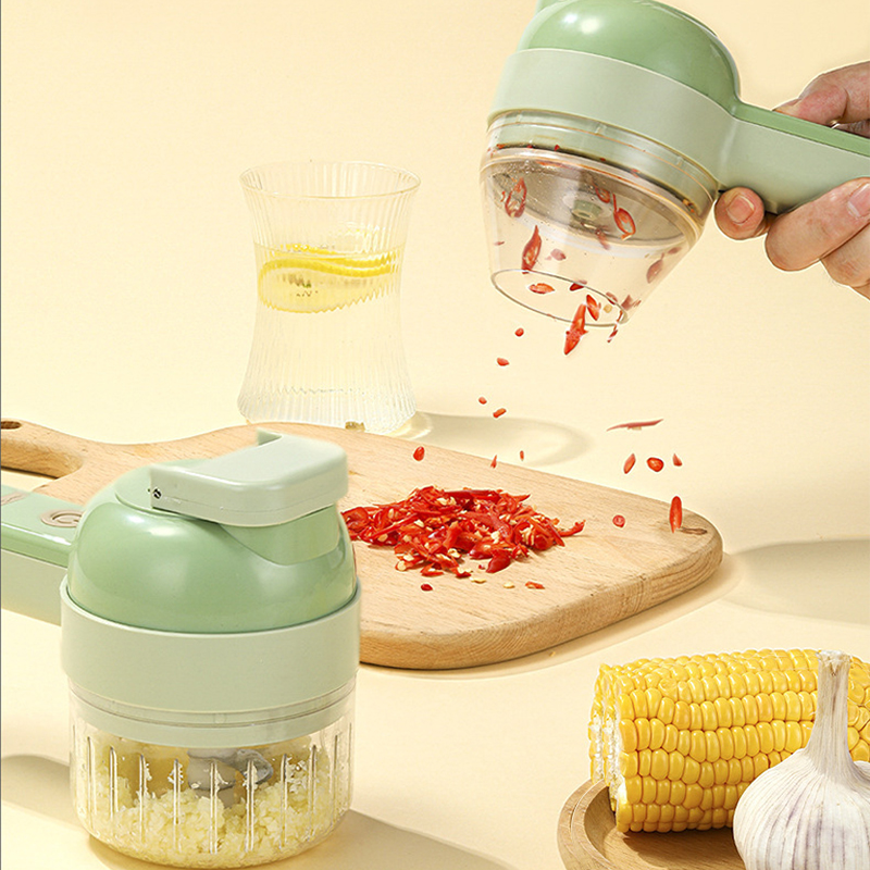 4-In-1 Handheld Electric Vegetable Cutter Wireless Electric Garlic Masher Set Food Chopper Meat Grinder Machine Peel