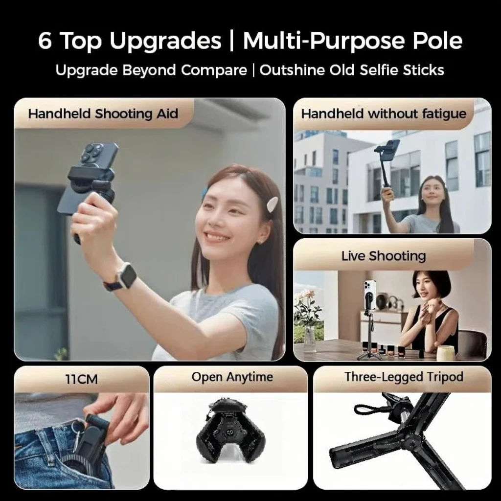 4-in-1 Multifunctional Magnetic Mini Selfie Stick with 360° Rotation Wireless Bluetooth Control Magnetic Phone Holder 4-in-1 Multifunctional Magnetic Mini Selfie Stick with 360° Rotation Wireless Bluetooth Control Magnetic Phone Holder