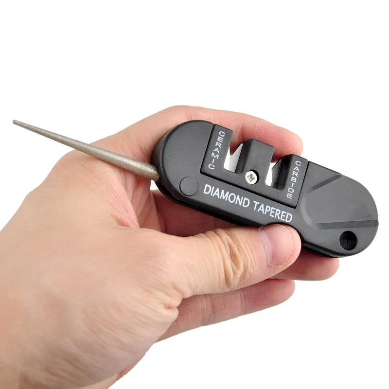 4-in-1 Portable Tungsten Ceramic Carbide Knife Whetstone Sharpener Sharpen Fish Hook Pocket Diamond Tool Camp Hike