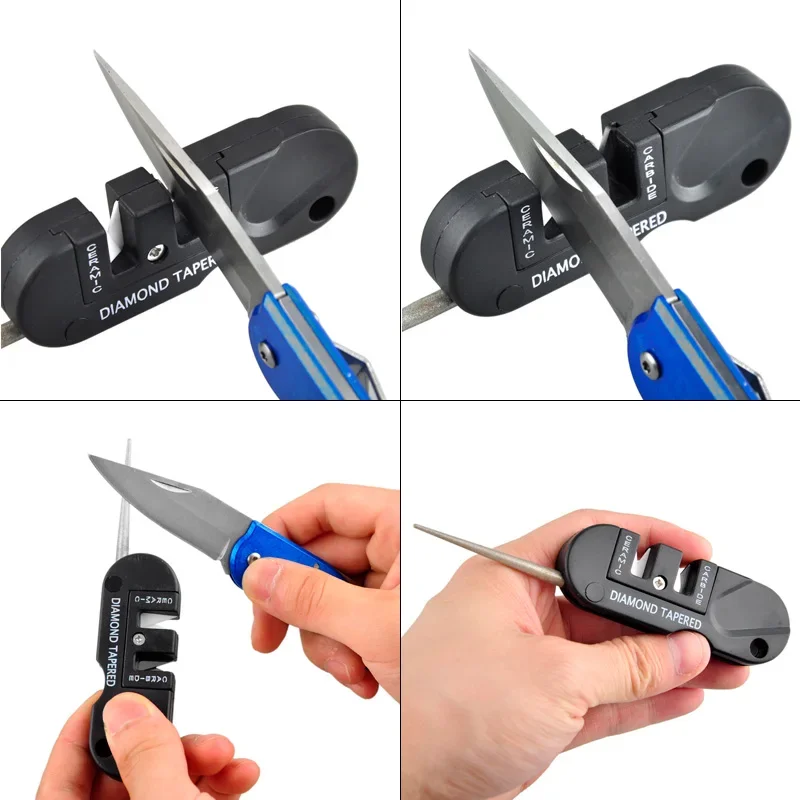 4-in-1 Portable Tungsten Ceramic Carbide Knife Whetstone Sharpener Sharpen Fish Hook Pocket Diamond Tool Camp Hike