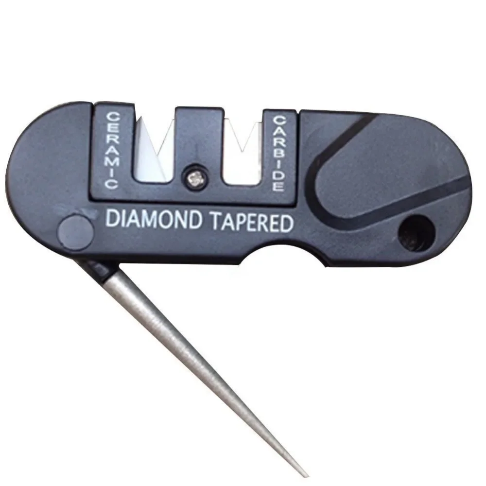 4-in-1 Portable Tungsten Ceramic Carbide Knife Whetstone Sharpener Sharpen Fish Hook Pocket Diamond Tool Camp Hike