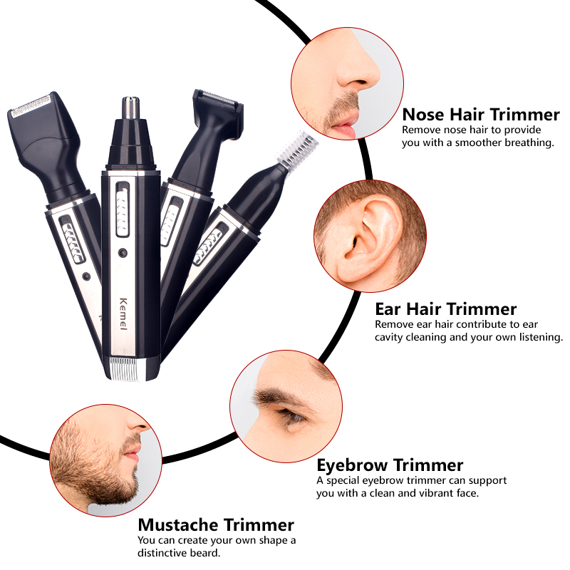 4 in 1 Rechargeable Electric Nose Ear Hair Trimmer Painless Trimming Sideburns Eyebrows Beard Hair Clipper Cut Shaver
