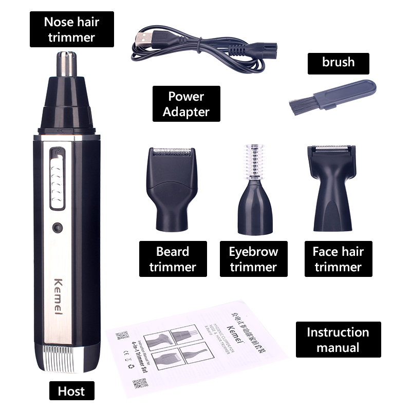 4 in 1 Rechargeable Electric Nose Ear Hair Trimmer Painless Trimming Sideburns Eyebrows Beard Hair Clipper Cut Shaver