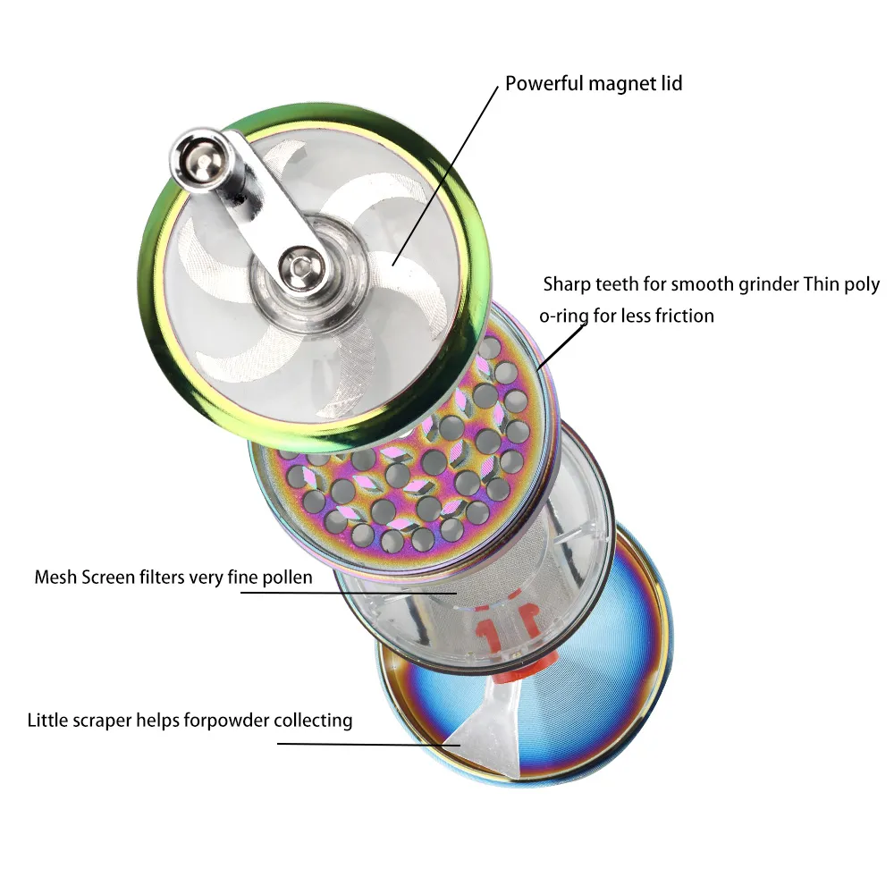 4 Layers Herb Grinder Hand Cranked Clear Top Grinder Smoke Crusher Crusher Crank Pollinator With Drawer Spice Grinder