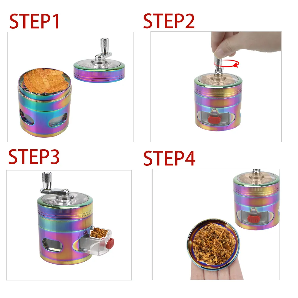 4 Layers Herb Grinder Hand Cranked Clear Top Grinder Smoke Crusher Crusher Crank Pollinator With Drawer Spice Grinder