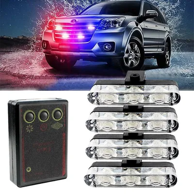 4 LED Lights Car Strobe Police Lights Cigaretteer Grill Warning Lamp 12V Motorcycles Flasher Fso Flashlight Car