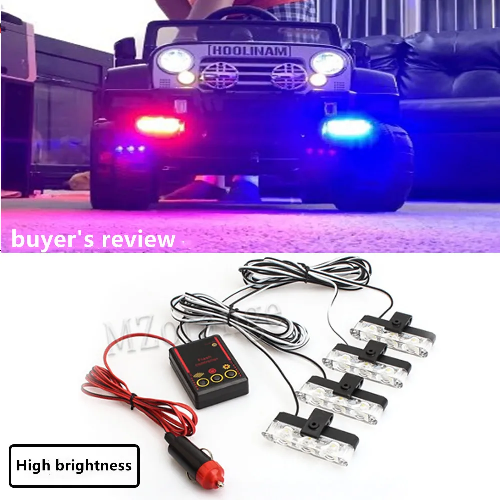 4 LED Lights Car Strobe Police Lights Cigaretteer Grill Warning Lamp 12V Motorcycles Flasher Fso Flashlight Car