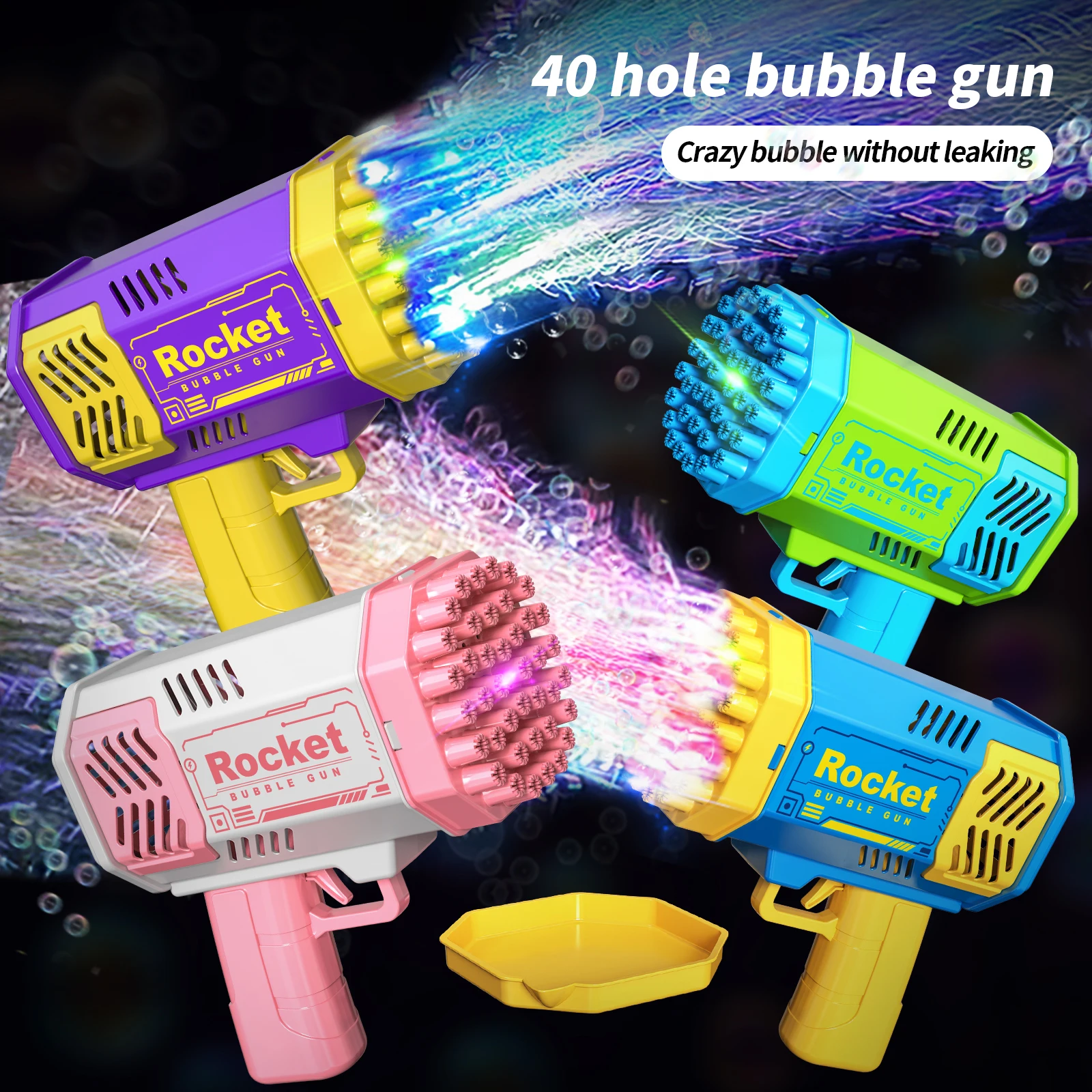 40 Holes Rocket Launcher Handheld Portable Electric Automatic Bubble Gun LED Light
