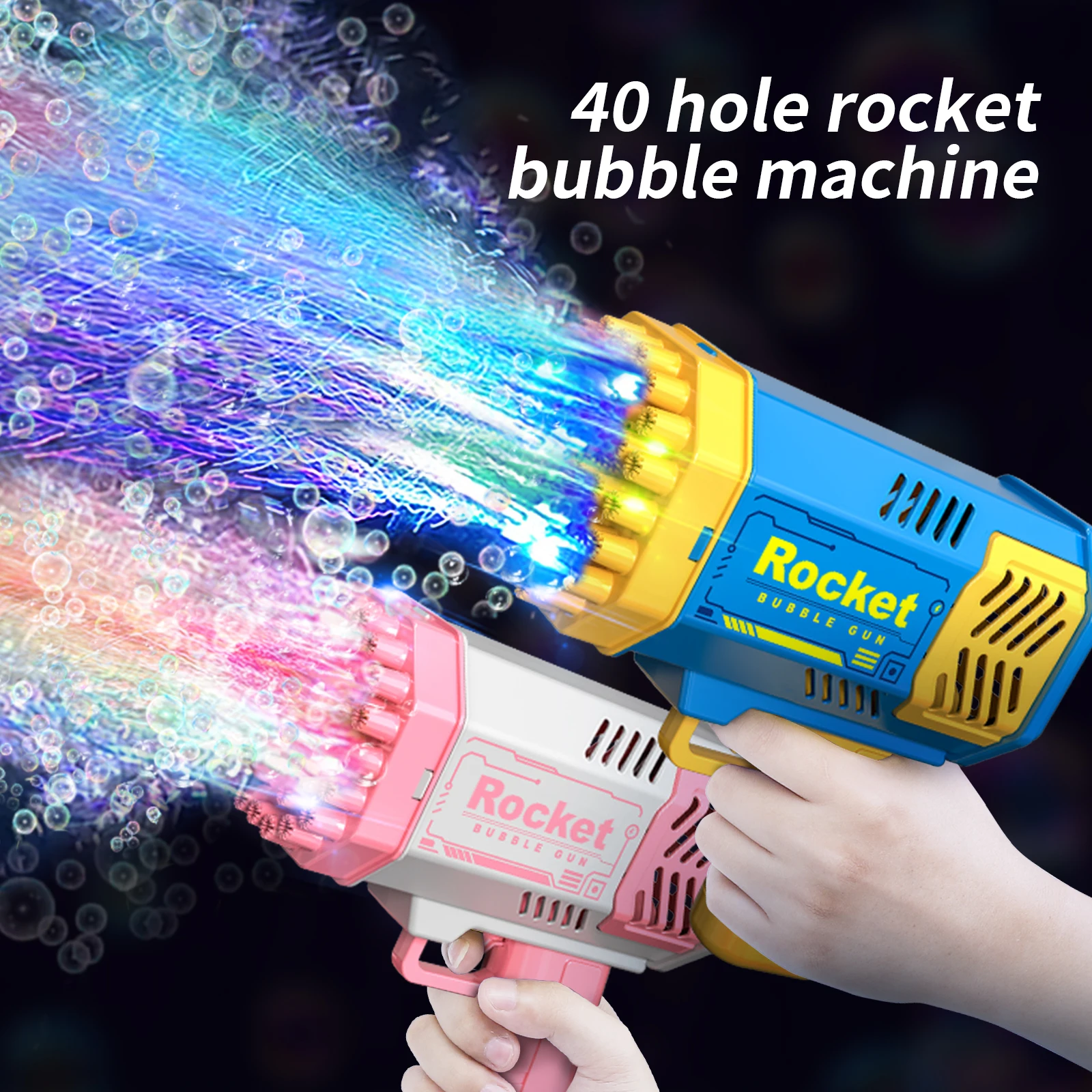 40 Holes Rocket Launcher Handheld Portable Electric Automatic Bubble Gun LED Light