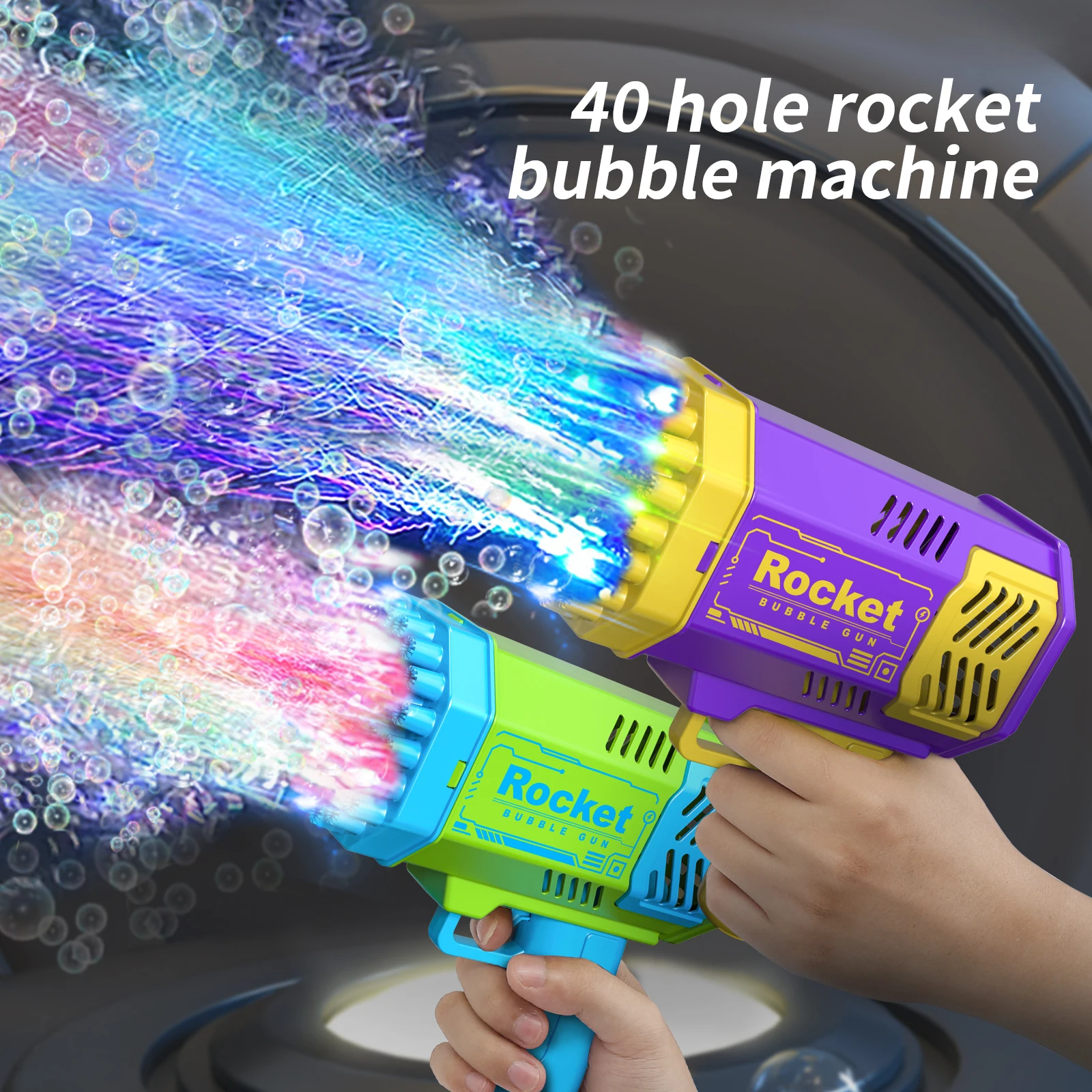 40 Holes Rocket Launcher Handheld Portable Electric Automatic Bubble Gun LED Light