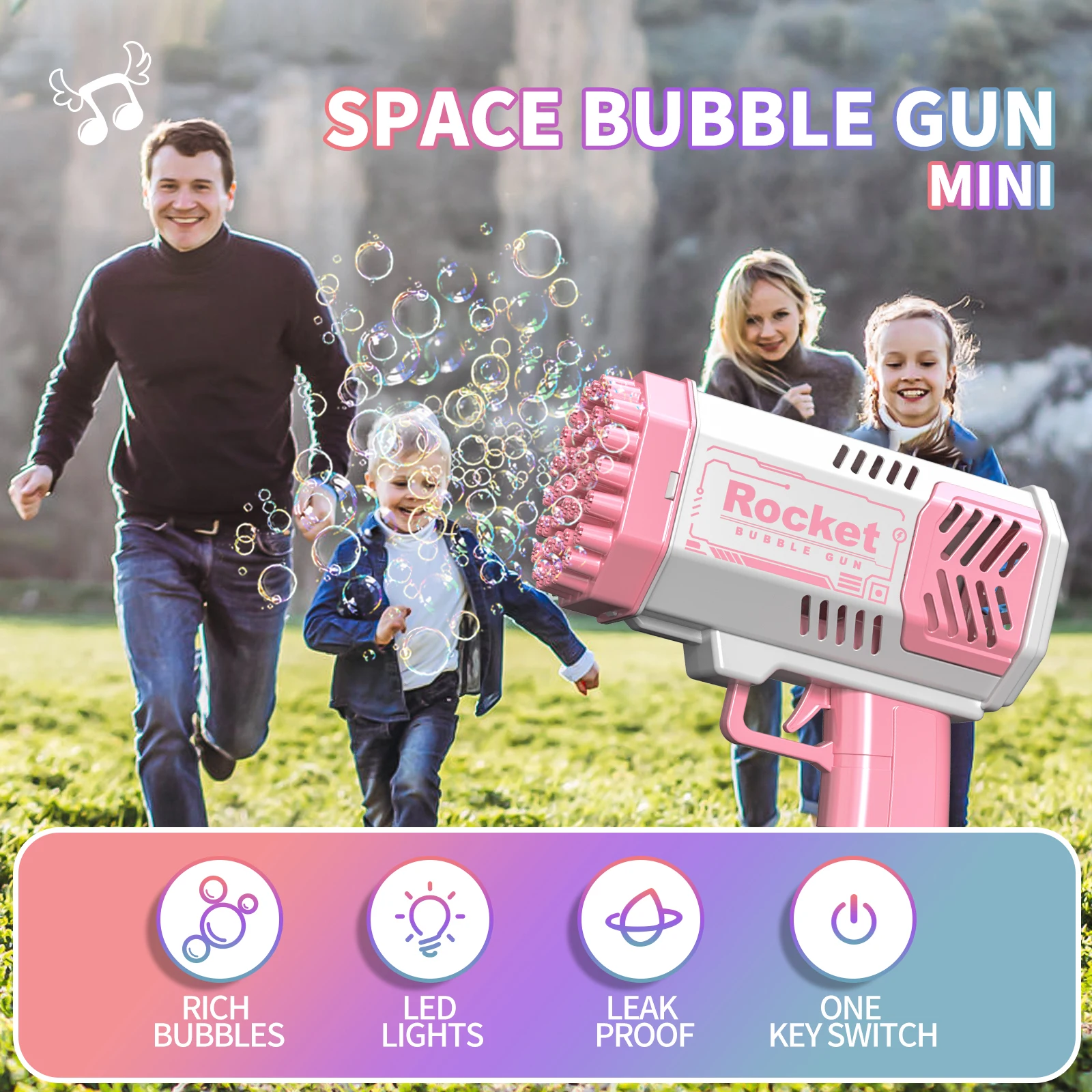 40 Holes Rocket Launcher Handheld Portable Electric Automatic Bubble Gun LED Light