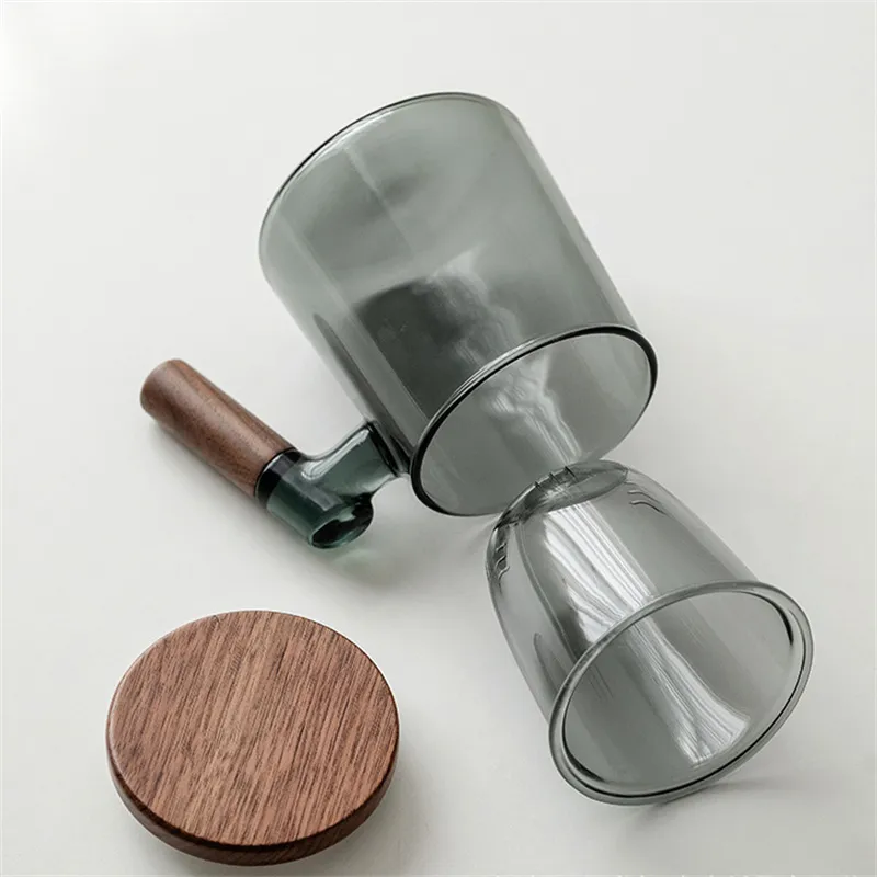 400ml Walnut Wooden Handle Lid Filter Glass Tea Cup Tea Water Separation Scented Tea Cup Office Flower Tea Separation